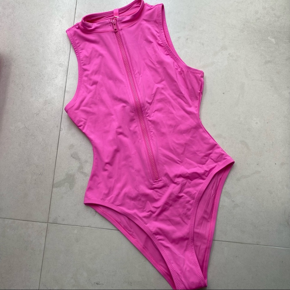 Skims Zip Front Sleeveless One Piece Swim Suit